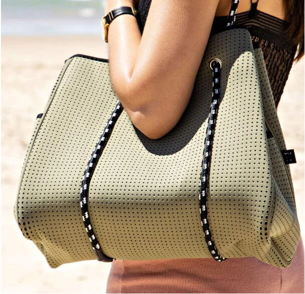 

2021 NEW Fashion Travel Shoulder Straps Bag Women Pool Beach Bags Large Gym Neoprene Tote Bag SBR Neoprene Fabric Bucket Striped, Any color as required