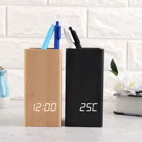 

Fashion touch sensing wooden pen holder with clock, Desktop table clock with pen stand LED Display desk clock with pen holder