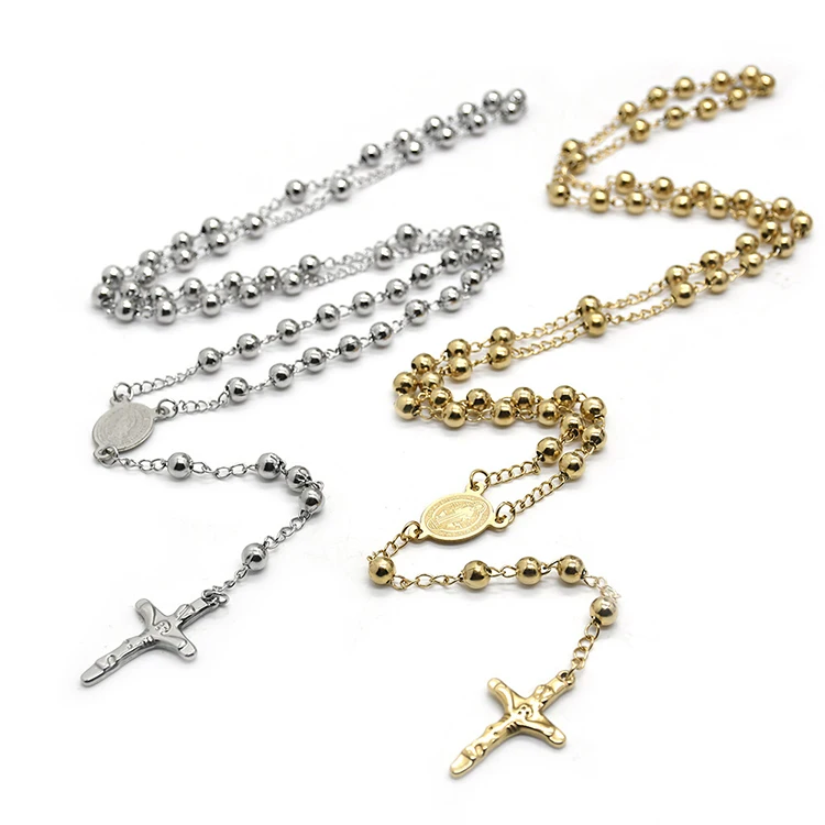 

Y195 Wholesale Collier En Acier Inoxydable PVD 18K Gold Plated Virgin Mary Cross Rosary Necklace Fashion Jewelry Necklaces