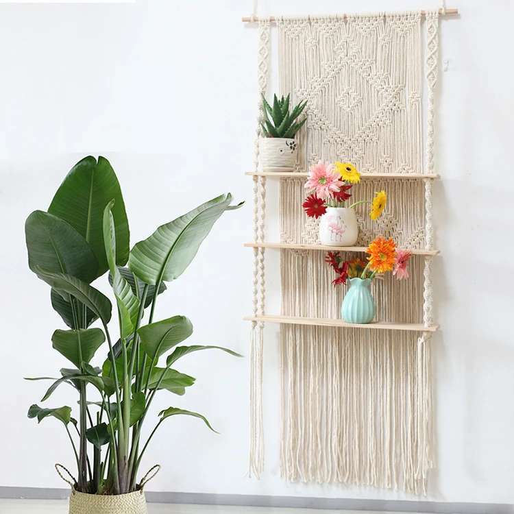 

Cotton rope handmade tapestry Nordic wedding decoration Bohemian woven tapestry Homestay decoration V-shaped tapestry, Cotton white and dark green