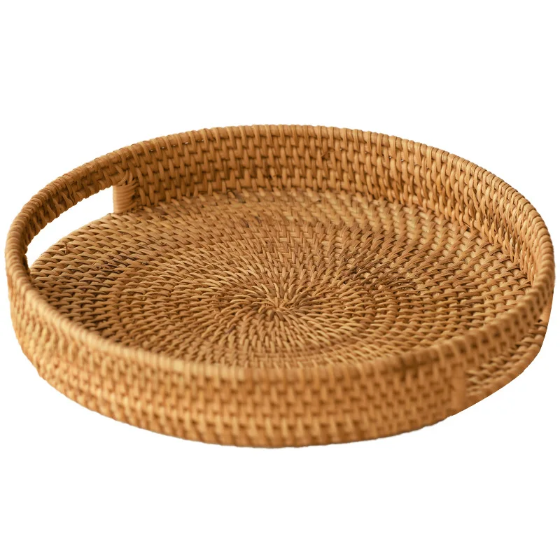 

Rattan Round Serving Tray Hand Woven Serving Basket with Handles Wicker Fruit Bread Serving Basket