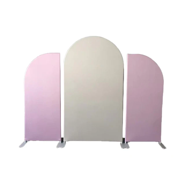 Pink & Beige Tension Fabric Wedding Arch Backdrop Stand Combination for Party Wedding Backdrop Decoration