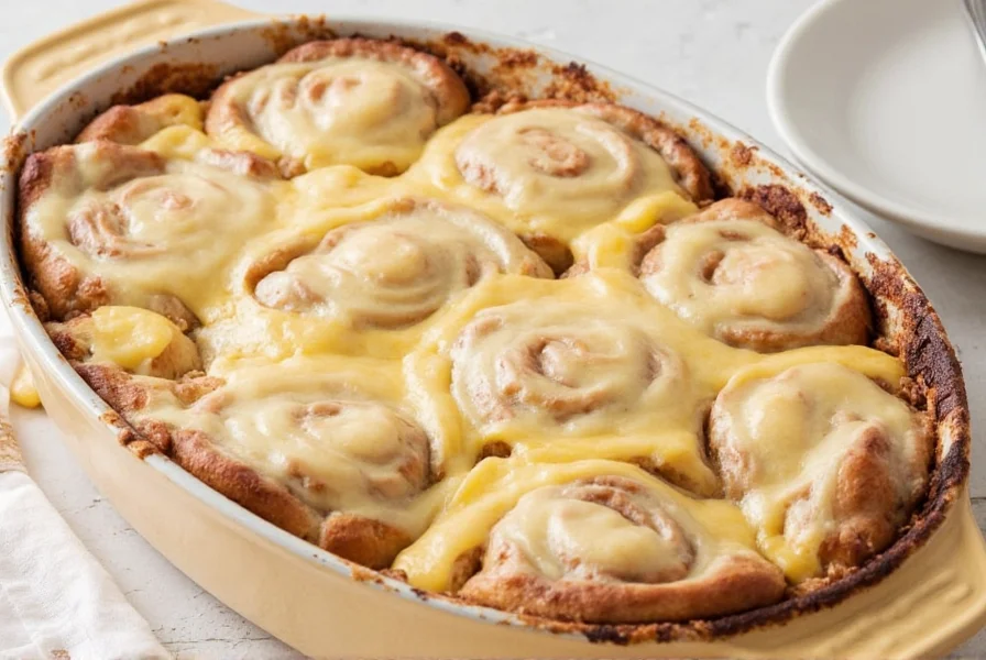 Variations of cinnamon roll breakfast bake with different toppings and ingredients
