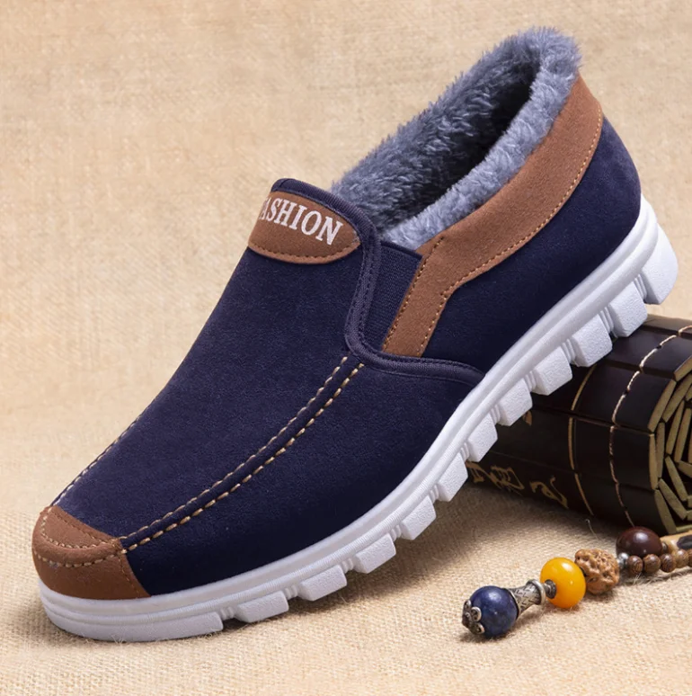 

Fast delivery hot sale flat fleece lining cheap men walking style daily wear causal winter warm boots sneakers loafers shoes