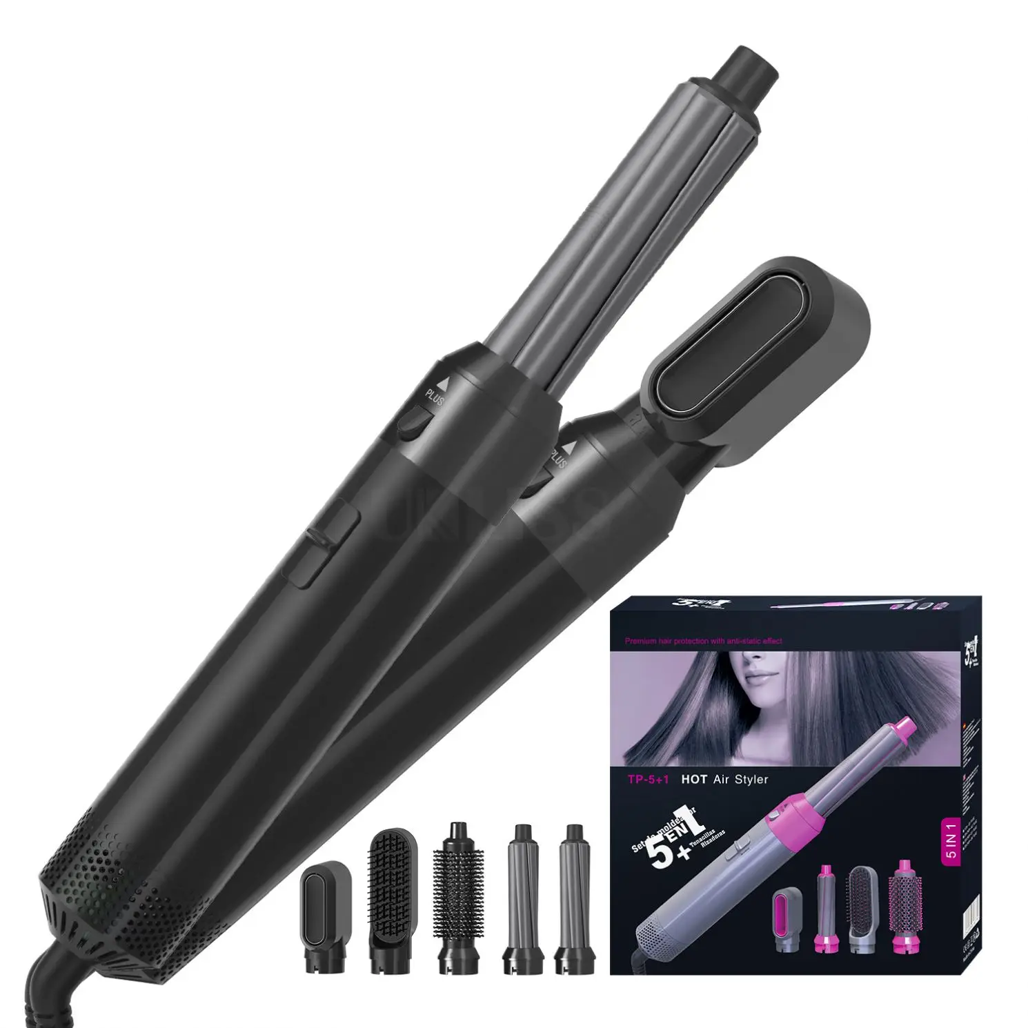 

Comb brush 360 rotating 5 in 1 Hot air brush hair drying brush hair comb, Gray