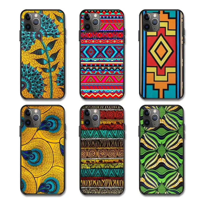 

African fabric print Shock Proof Ultra Thin 3d Designer Funda Para Sublimation Mobile Phone Case For iPhone 12 11 Pro Max, Black