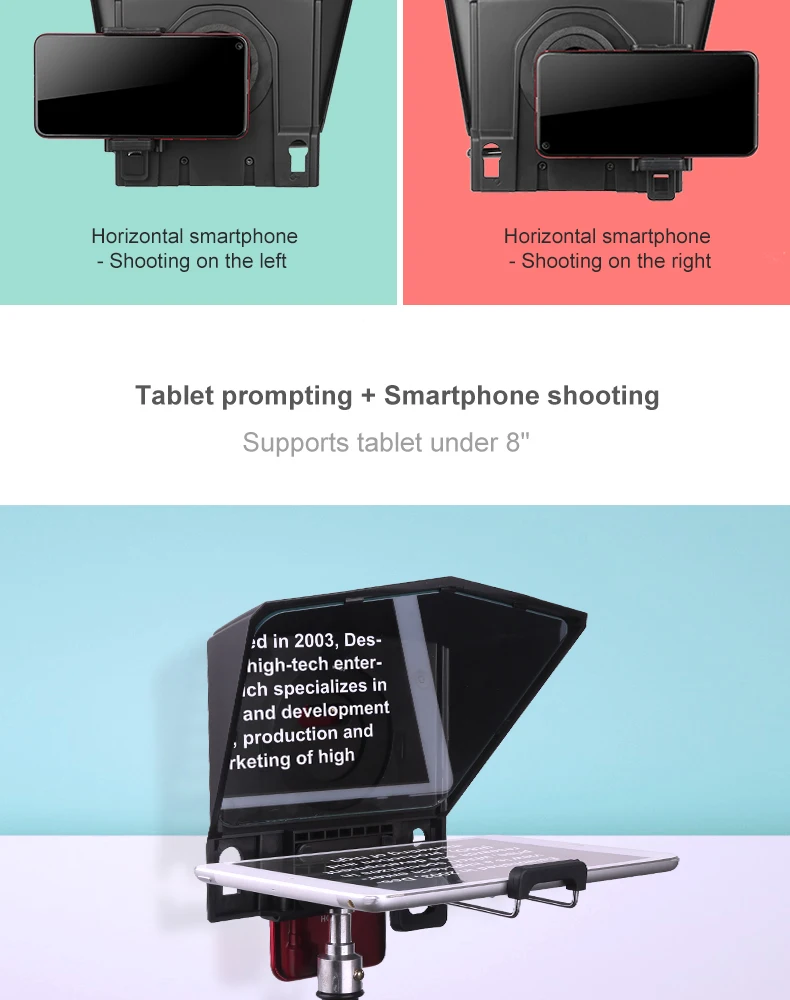 Desview T2 mini teleprompter mobile and tablet prompting remote control portable teleprompter for recording/live streaming