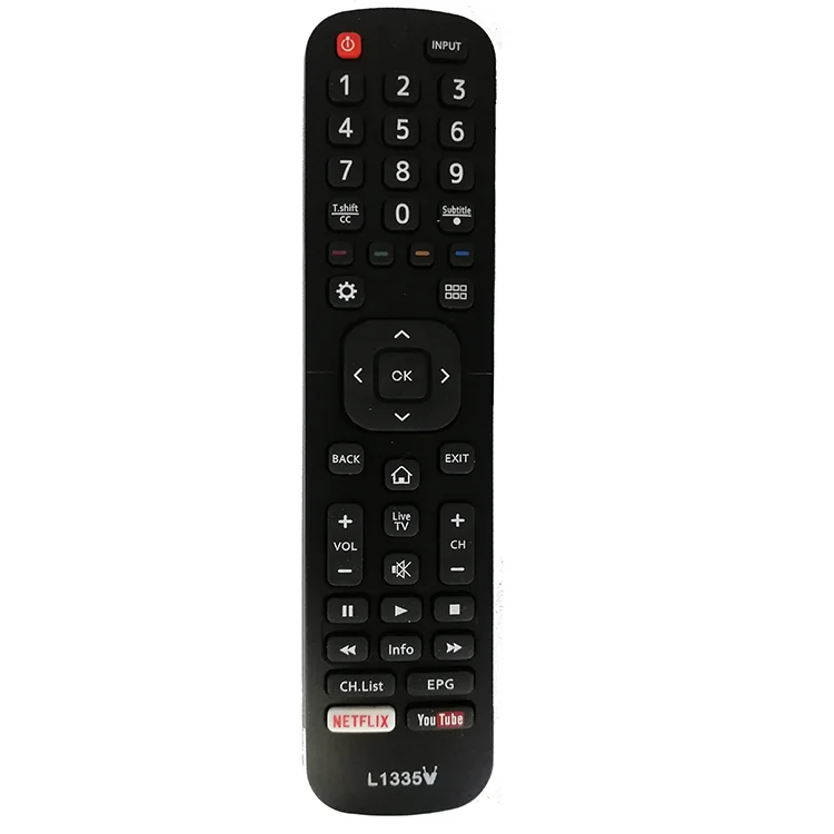 

Factory Price Hot Sale Universal IR Remote Control TV Control Remote L1335V For HISENSE LCD/LED TV Remote With YouTube Function, Black