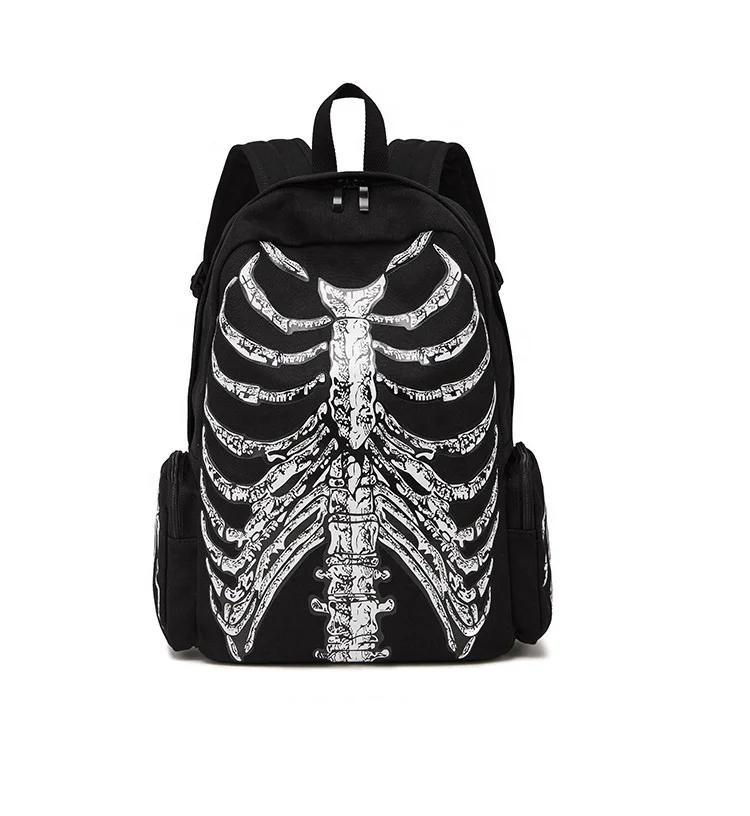 

Skull bone Purse Teens School Satchel Travel Backpack with detachable hat, Black