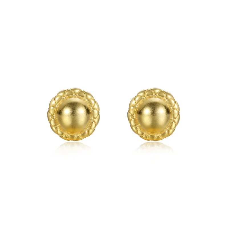 

Classic Vintage 925 Sterling Silver Fashion Jewelry 18K Gold Plated Metal Round Ball Shape Stud Earrings