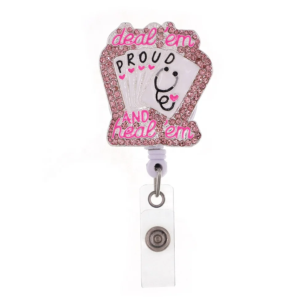 Cute Pink PROUD Playing Cards With Stethoscope Rhinestone Retractable Badge Reel Clip Badge Holder, Various, as your choice