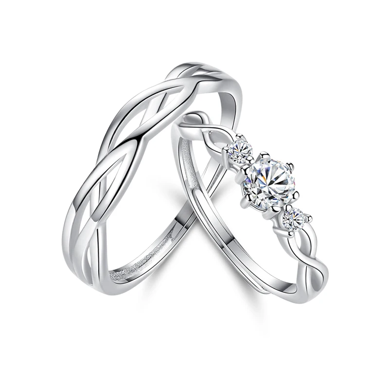 

Wholesale rings jewelry simple sterling silver CZ engagement bridal wedding couple ring set