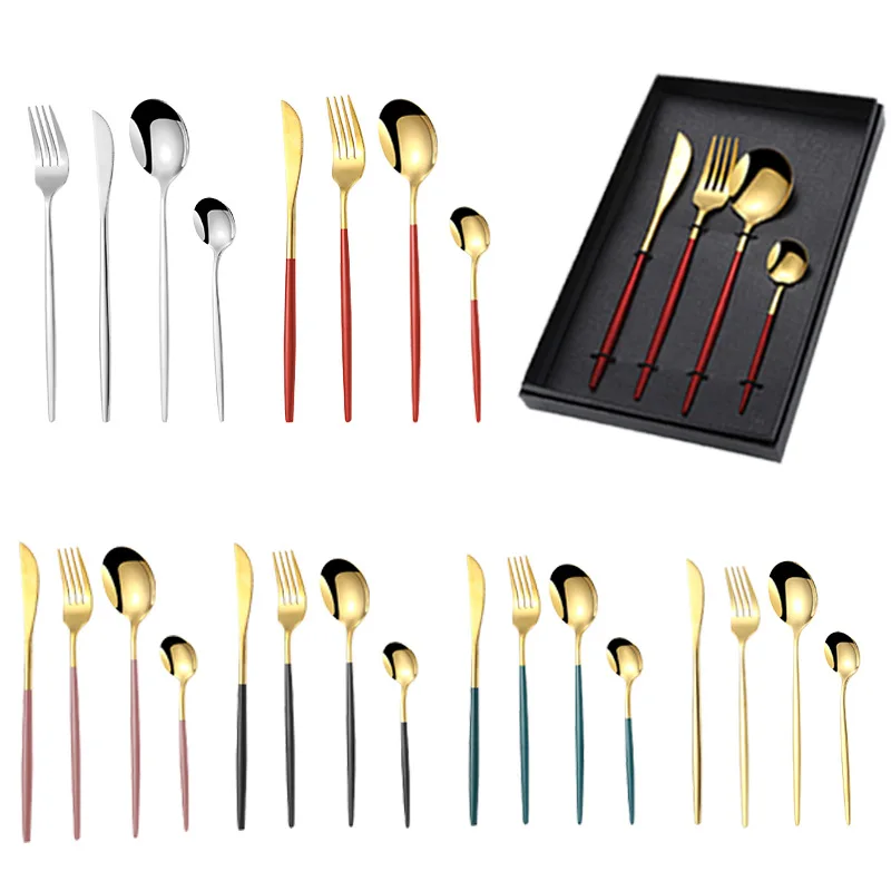 

Top Seller Spoon Fork Set Stainless Steel Cutlery Silver And Gold Cutlery Set, Silver/rose gold/gold/colorful/black/gold+color handle