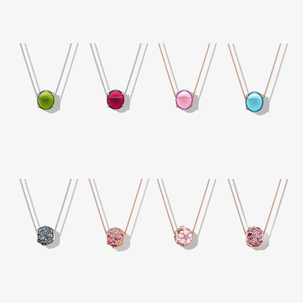 

wholesale 925 Sterling Silver Jewelry Colorful Zircon Fashion Charm Silver Necklace for pandora