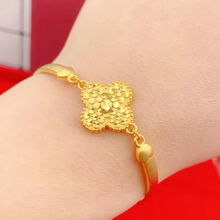 

plating 24k gold bracelet gold jewelry car flower ring four-leaf clover bangle pendant necklace set