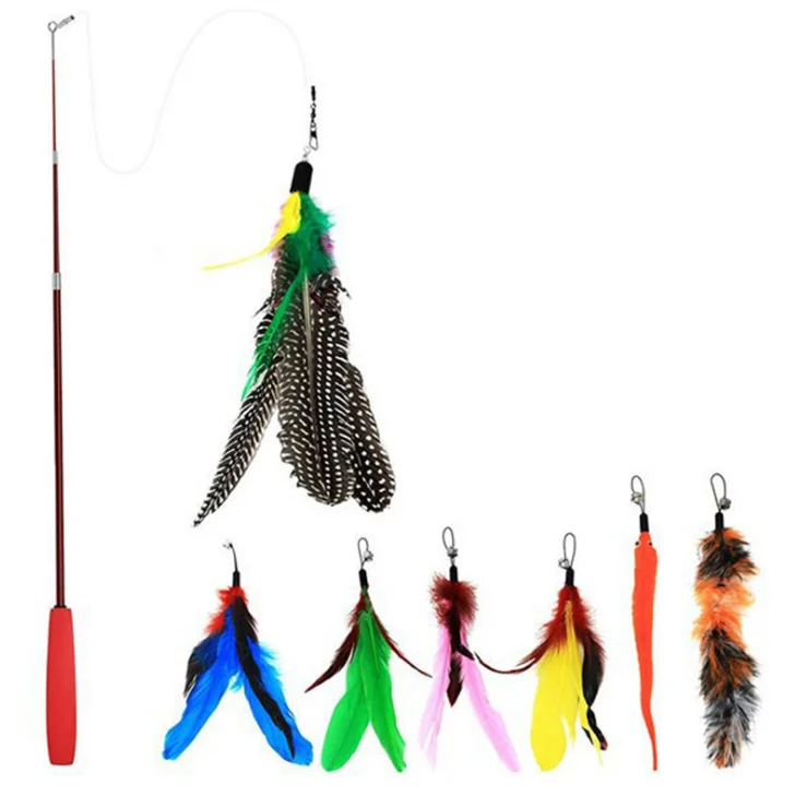 

Fashion telescopic cat stick set 7 feather replacement heads pet toy cat feather toys