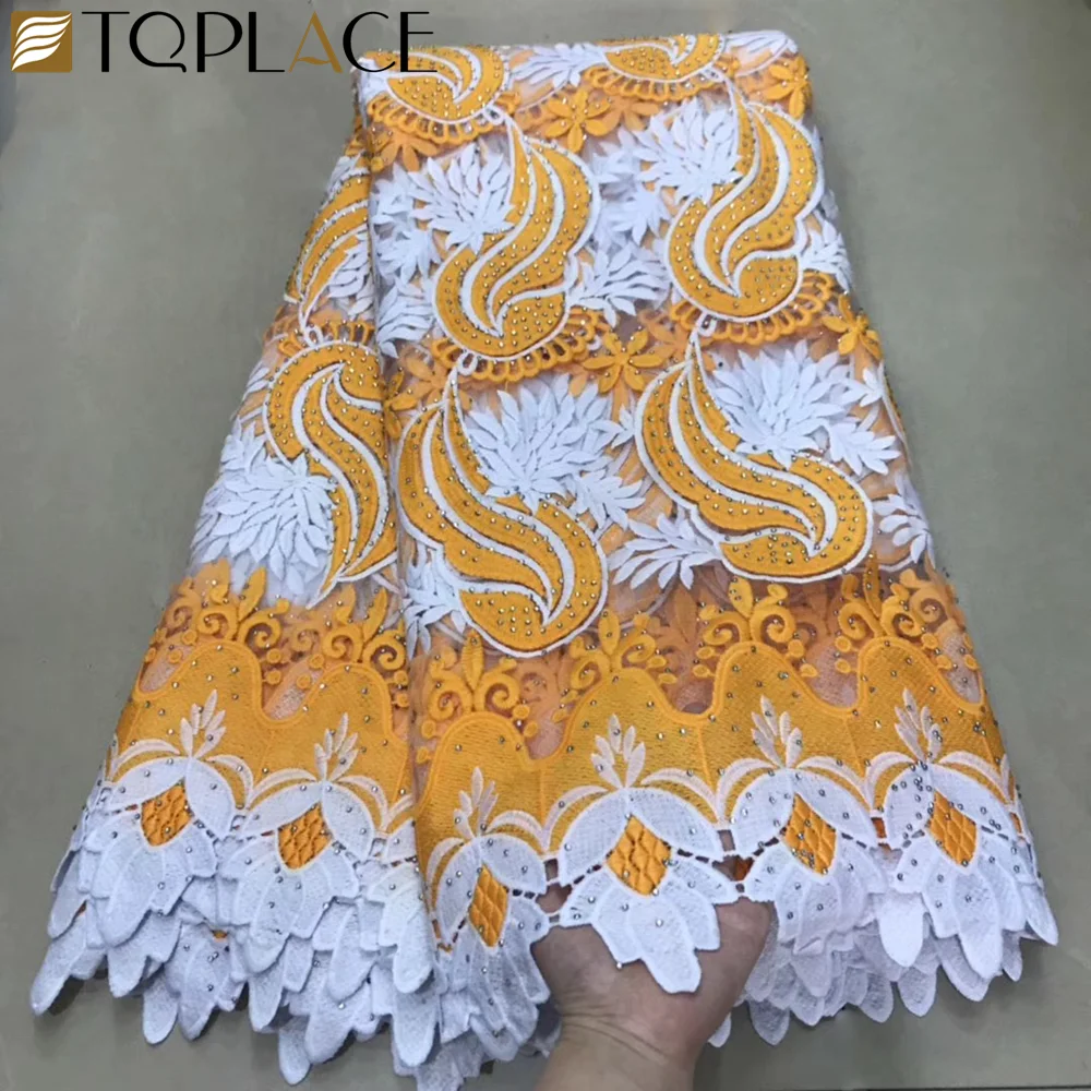 

Nigerian lace fabric 2019 african guipure lace with stones soft yellow color cord lace for wedding dress, Pink,peach,yellow,red,green,light yellow