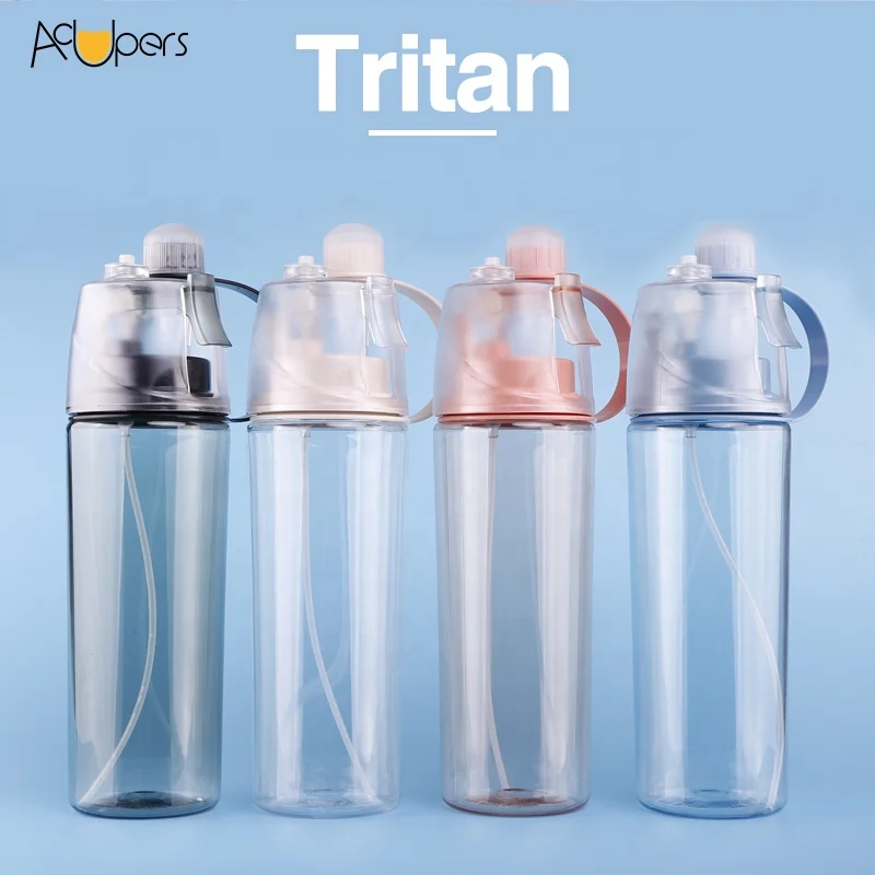 

600ml 20oz Eastman Tritan Misting Sports Water Bottle Clear Sprayer Cup For Fitness Camping Hiking Outdoor 1175T