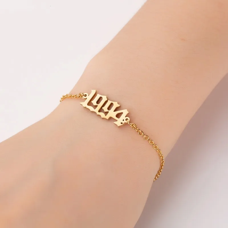 

Fashion Jewelry Special Date stainless steel number Birth Year Bracelets For Women Gift, As pic