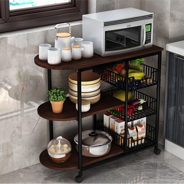 

Kitchen Storage Holders Metal Wood Microwave Oven Shelf Stand Kitchen Appliances Storage Rack Cabinet, Black/white