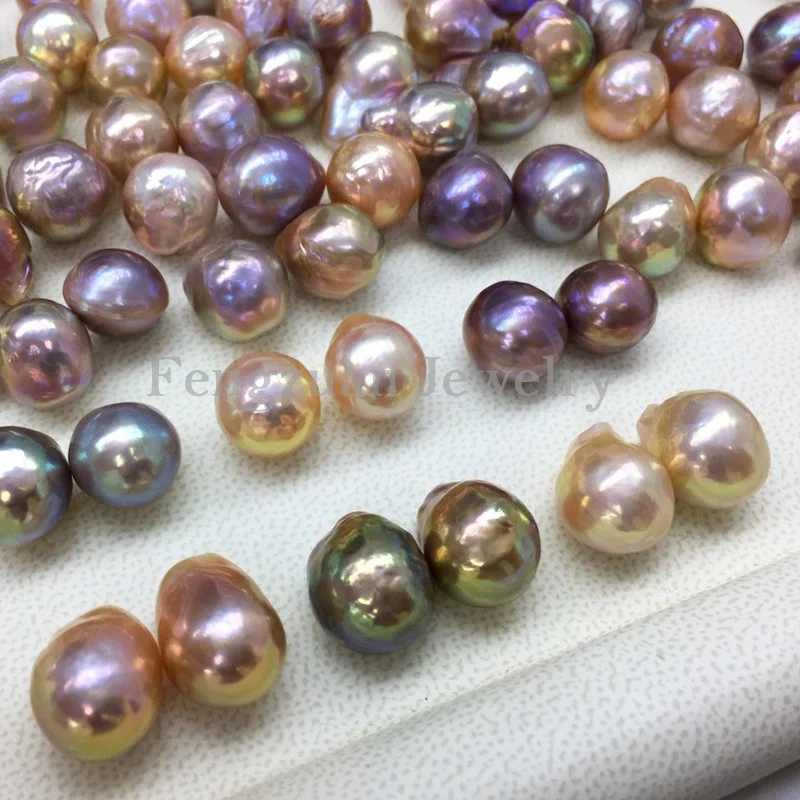 

Perfect wholesale Metallic colorful large baroque irregular nucleate pearls drip loose pearls fire ball shaped keshi pearl