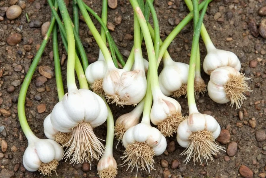 Curing garlic bulbs on drying racks after harvest