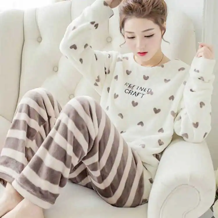 

XSQ-001 Wholesale Funny Cute Warm Thick Winter Hot Women Sleepwear Pajamas, As photo