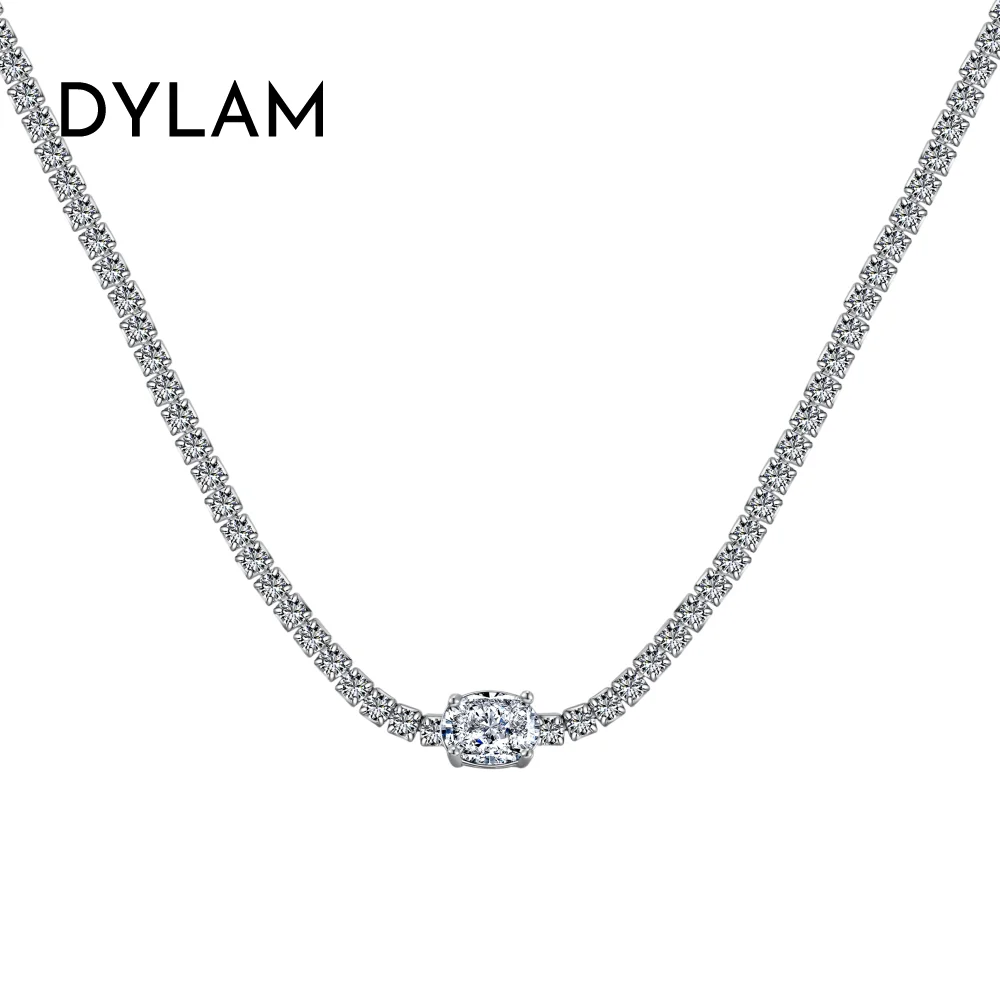 

Dylam Luxurious Fine Jewelry Women S925 Silver Rhodium Stylish Radiant Cut 1 Carat 8A Cubic Zirconia Choker Tennis Necklace