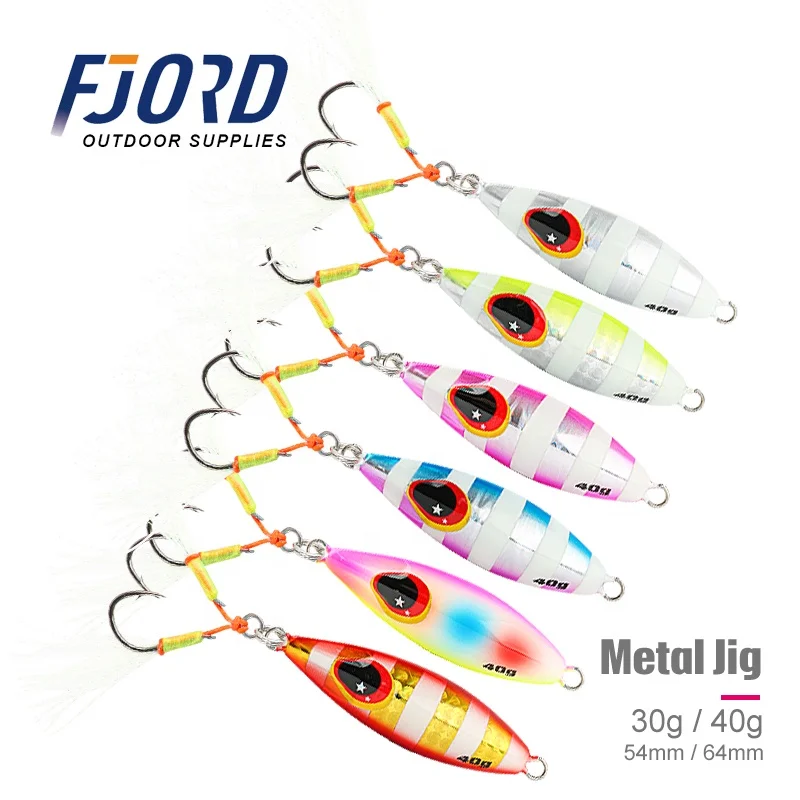 

FJORD Shore Casting Jigging Lure 30g 40g 60g Slow Pitch Jigs Glow Metal Lead Jig with Double Hooks