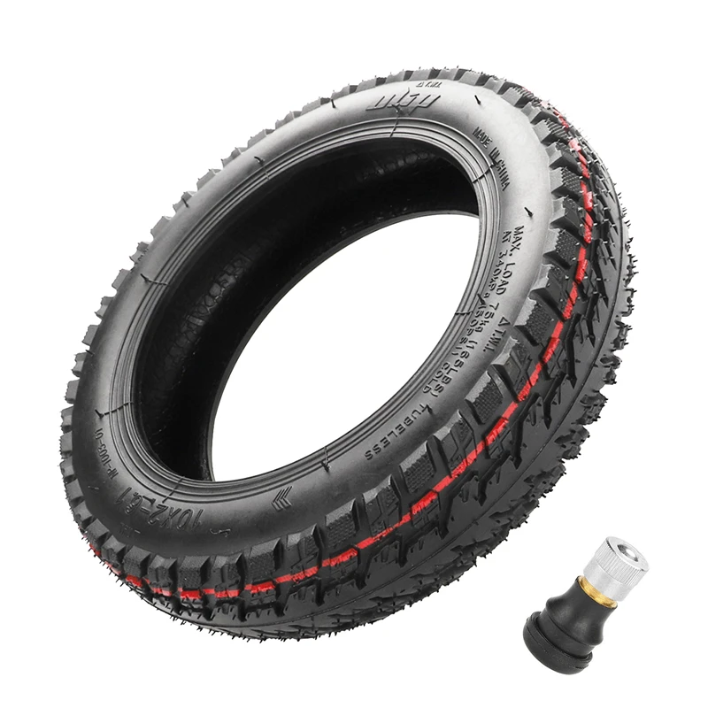 

10*2-6.1 Off-road Tubeless Tire with Valve ULIP for Xiaomi M365/Pro/Pro 2/1S/3 Scooters Durable 10 Inch Scooter Vacuum Tyre, Black