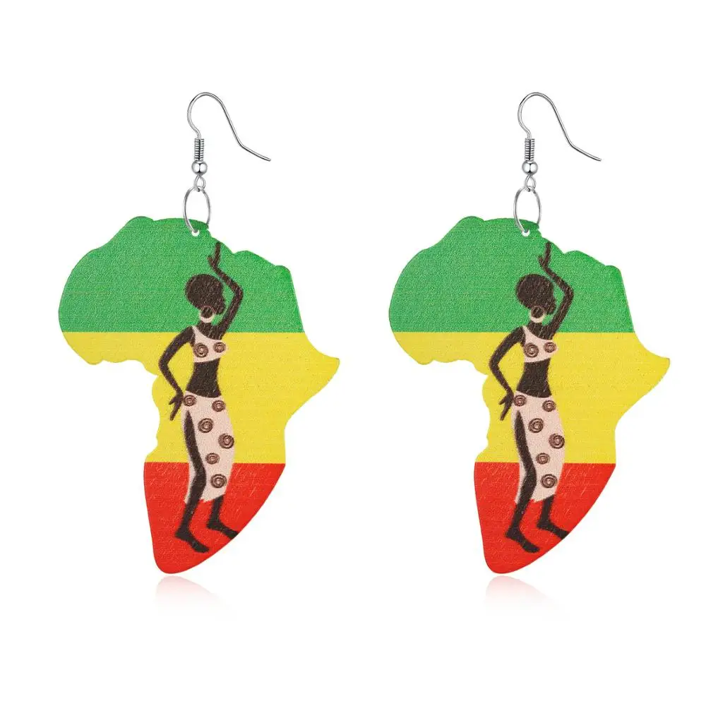 

Hot Sale Resin Africa Map Rasta Earrings For Women, Picture