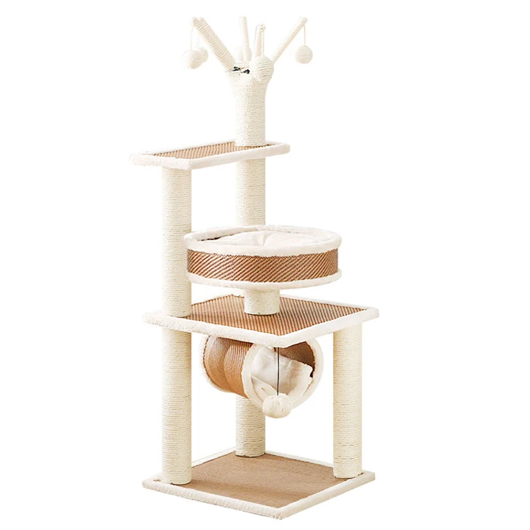 

Pet Play Toy Wood Sisal Cat Tree Scratcher Board Cat Climb Frame Tree, Sisal+wood+velvet+rattan mat