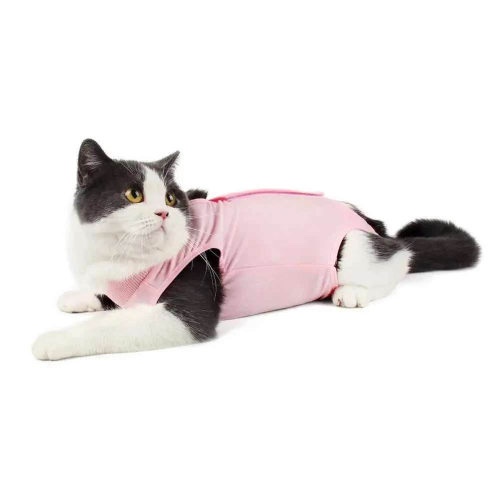 

Cat Recovery Suit for Abdominal Wounds or Skin Disease, Breathable Coat E-Collar Alternative for Cat Dog Pet after Surgery Wear, Pink, blue, grey