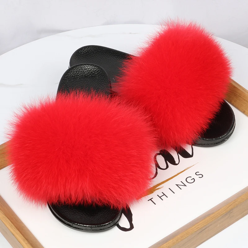 

Fox Fur Slides Sandals Flip Flop Furry PVC Slides Slippers Soft Flat for Indoor Outdoor, Customized color