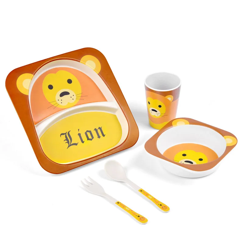 

Biodegradable Creative Bamboo Fiber Dinner Plate Cartoon Complementary Food Bowl And Dish Set Kids Baby Children Tableware, Natural