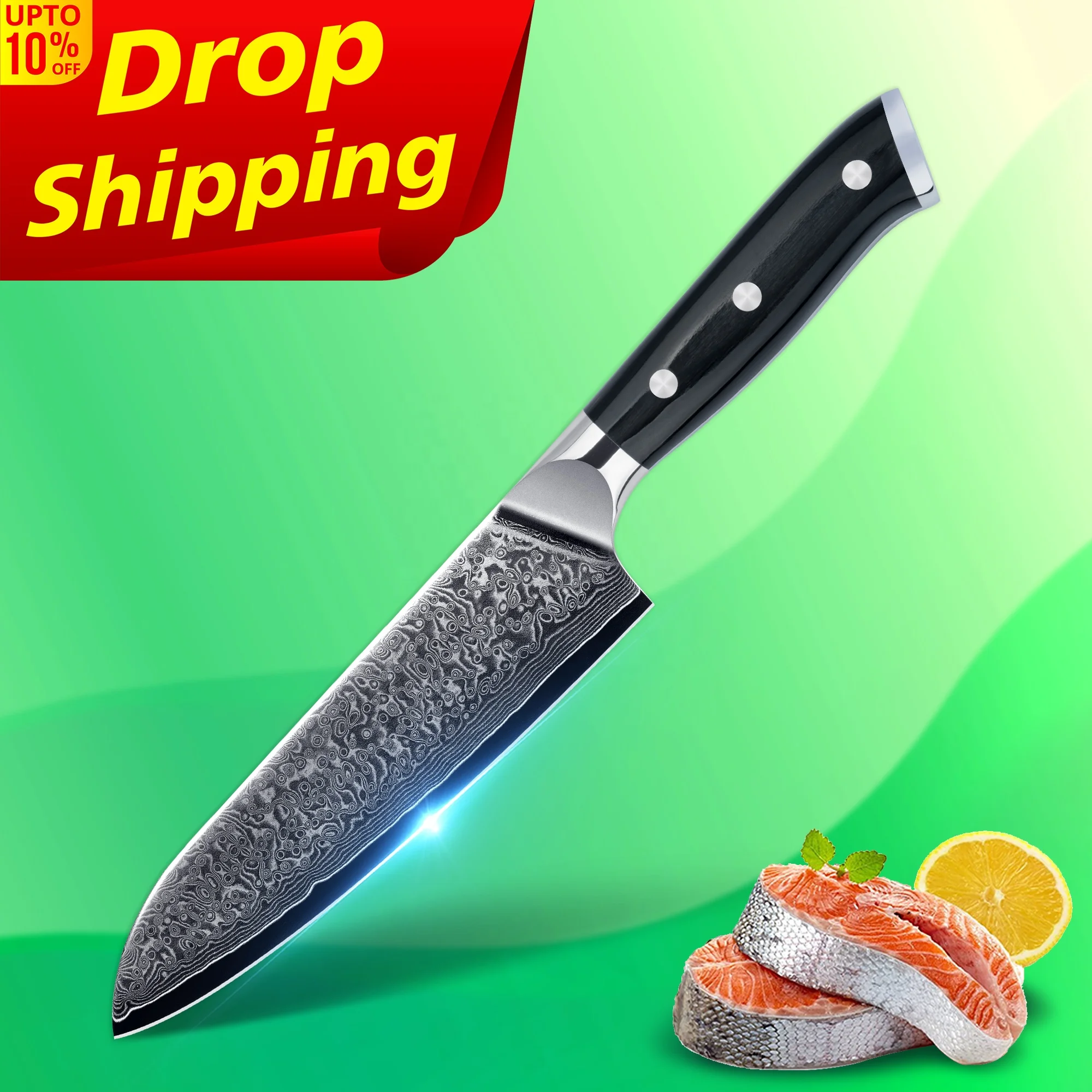 

10% off SkyCook 7 Inch santoku knife set gyuto chef knife chef knife damascus steel with pakka wood handle