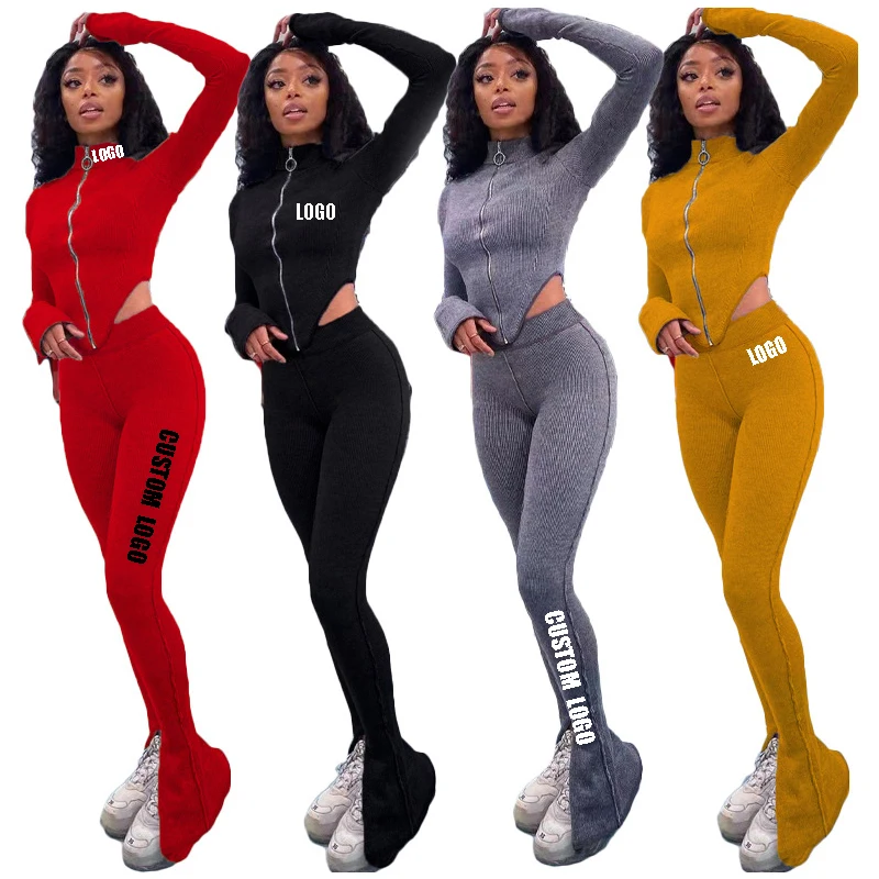 

Free shipping Custom Tracksuit Crop Top And Trousers Pants Fall Clothes Set Women Two piece Wide Leg Pant Sets For Women Clothes, Customized color