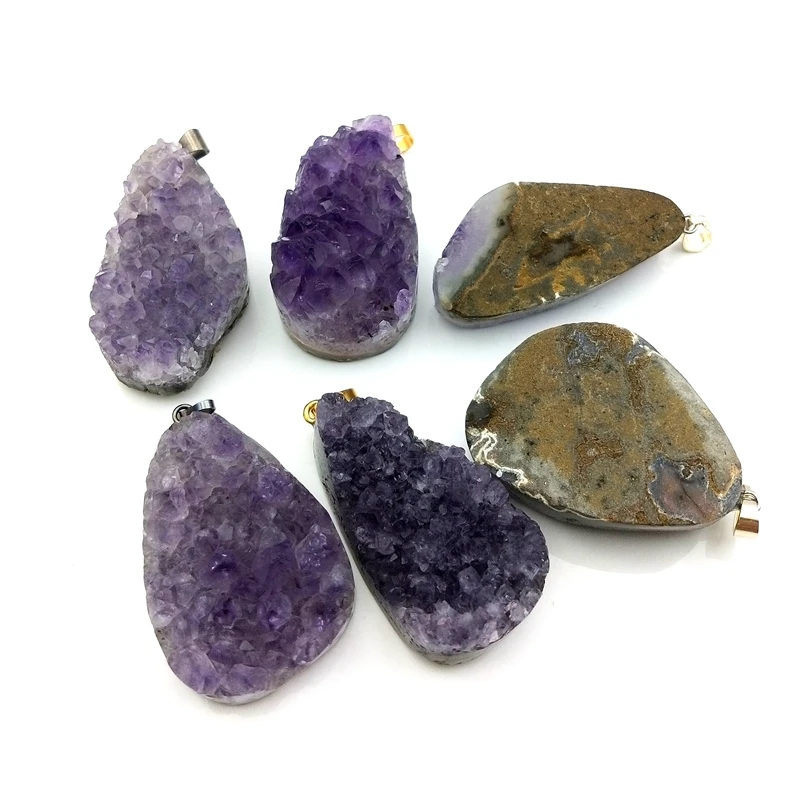 

Raw Quartz Druzy Gemstone Natural Healing Uraguay Amethyst Crystal Rough Purple Crystal Stone Jewelry Pendant For Necklace, Multi natural pendant