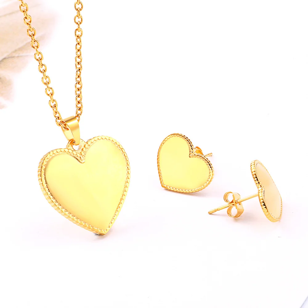 

Stainless Steel Gold Plated Heart Love You Necklace Women Jewelry Sets Fashion Jewelry Earrings