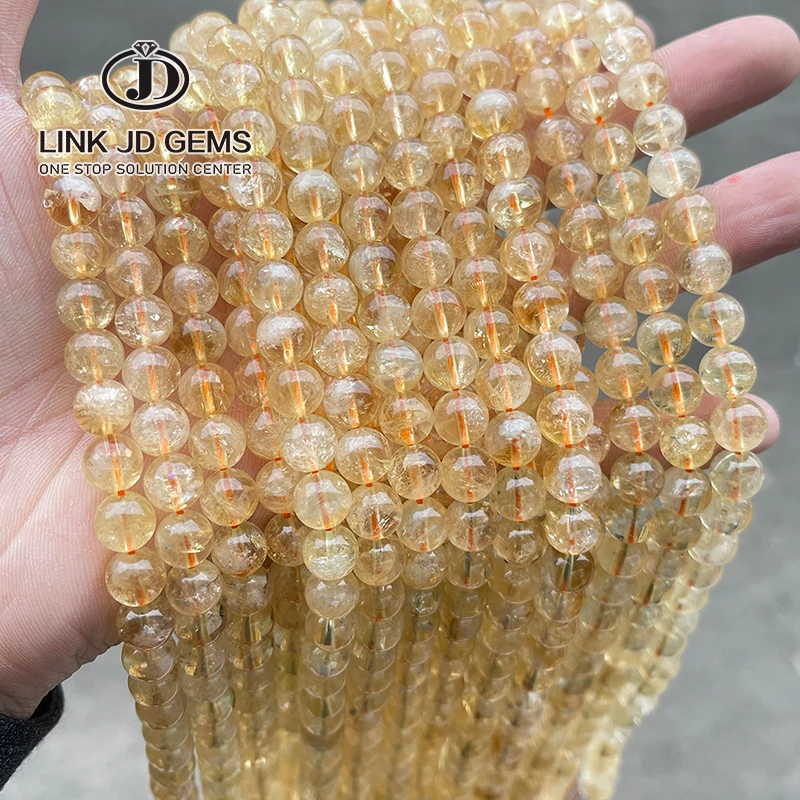 

JD Wholesale 4-12mm Round Smooth Loose Spacer Gemstone 3A Natural Citrines Beads For Jewelry Making Diy