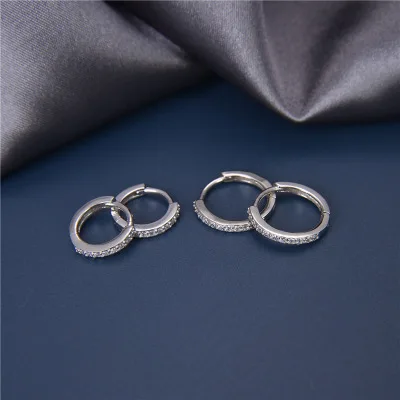 

925 Sterling Silver Bling Cubic Zirconia Huggie Earrings 11.5mm 13.5mm Zircon Hoop Earrings Women Jewelry Gift