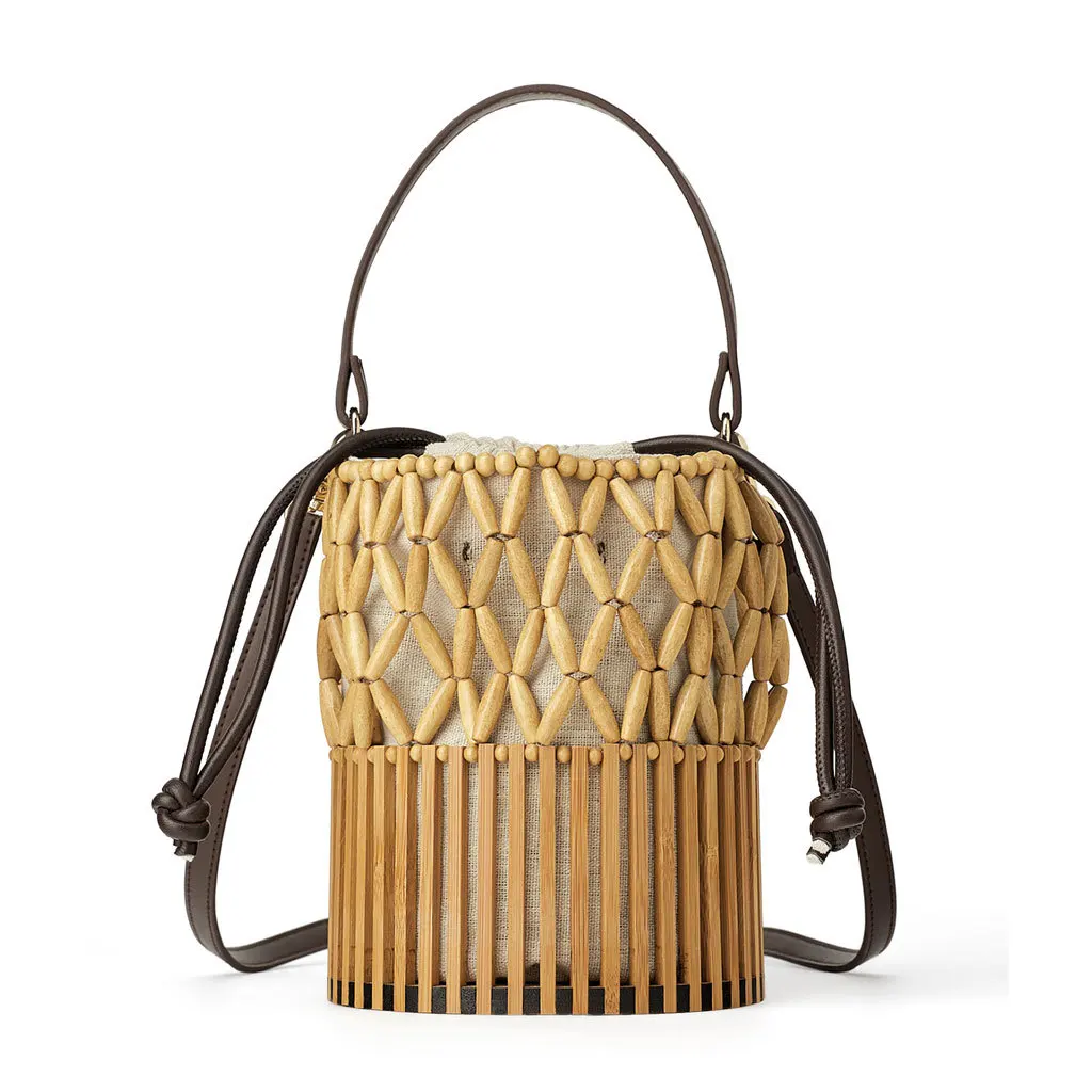 

Bamboo handmade bag Beach bamboo bag round bucket portable handbags woven rattan bag, Bamboo purse bag