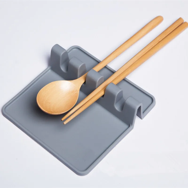 

Non Slip Heat Resistant Kitchen Gray Silicone Utensil Rests Spoon Rest With Lid Holder, Customized color