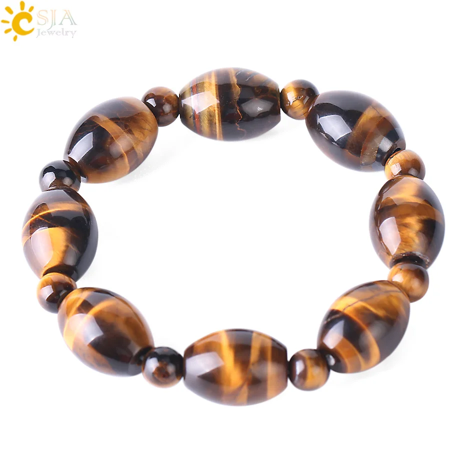 

CSJA hot selling natural genuine tiger eye stone 15mm big bead hematite men bracelet F356