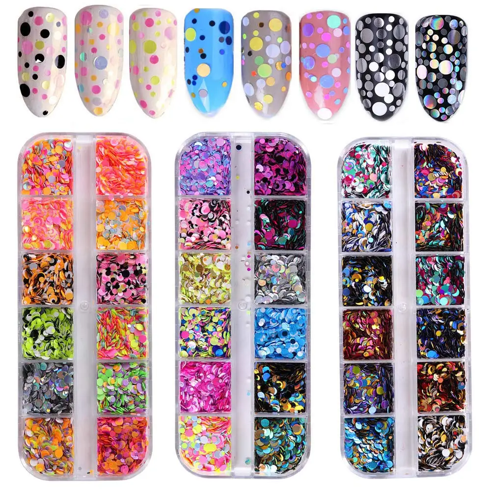 

12 Set Sequins Holographic Glitter Flakes Stickers For Nails Design Round Thin Shining Nail Art Glitter, Colorful
