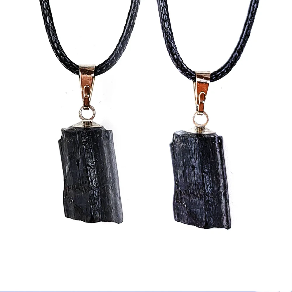 

Natural Stone Black Tourmaline Pendant Raw Stone Crystal Pendant Irregular Tourmaline Gemstone Necklace for Men Women Jewelry