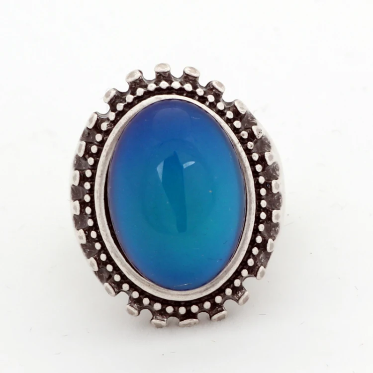 

Factory Sale Bohemian Vintage Silver Mood Color Change Stone Ring Jewelry Gift