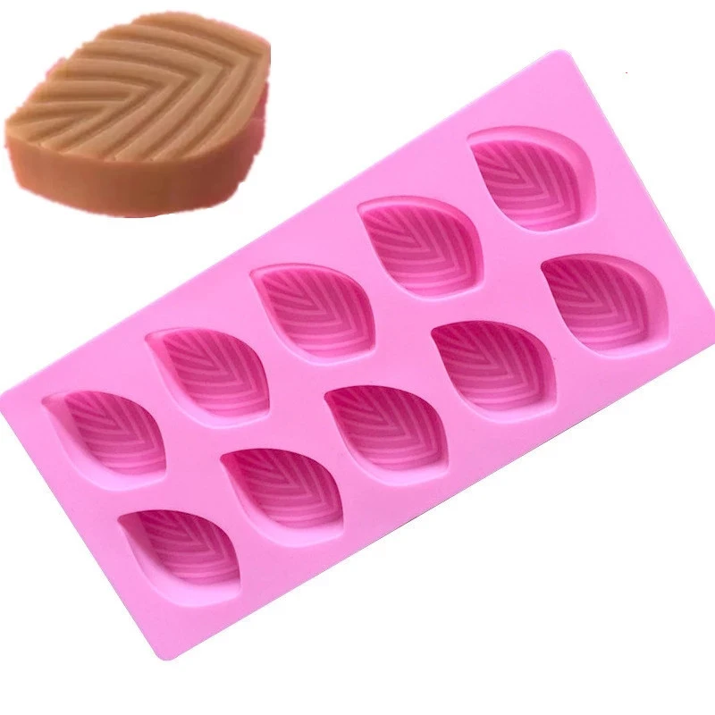 

745 stock silicone cake mould with 10 cavity leaf shape, soap,pudding ice tray container, plaster mold easy washing cake tools, Pink