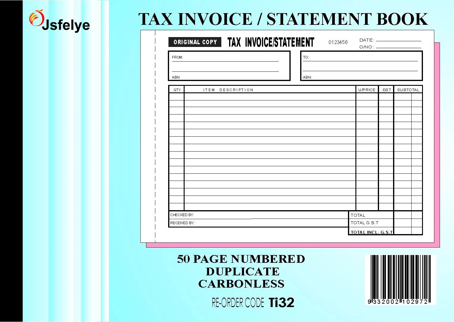 Quality Tax Invoice Statment Book 100 Leaf Double Pages,A5 Carbonless AU Stock