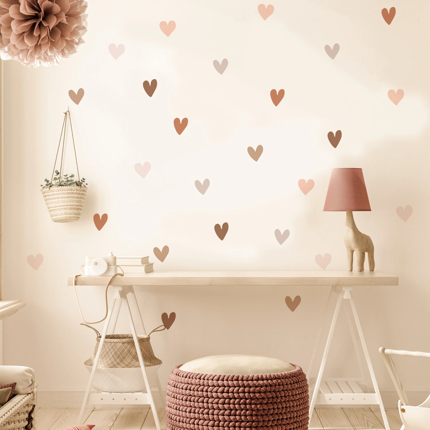 

Funlife Boho Design Pink and Purple Hearts Wall Vinyl Decal Boho Hearts Wall Stickers For Nursery Kids Room, Colorful